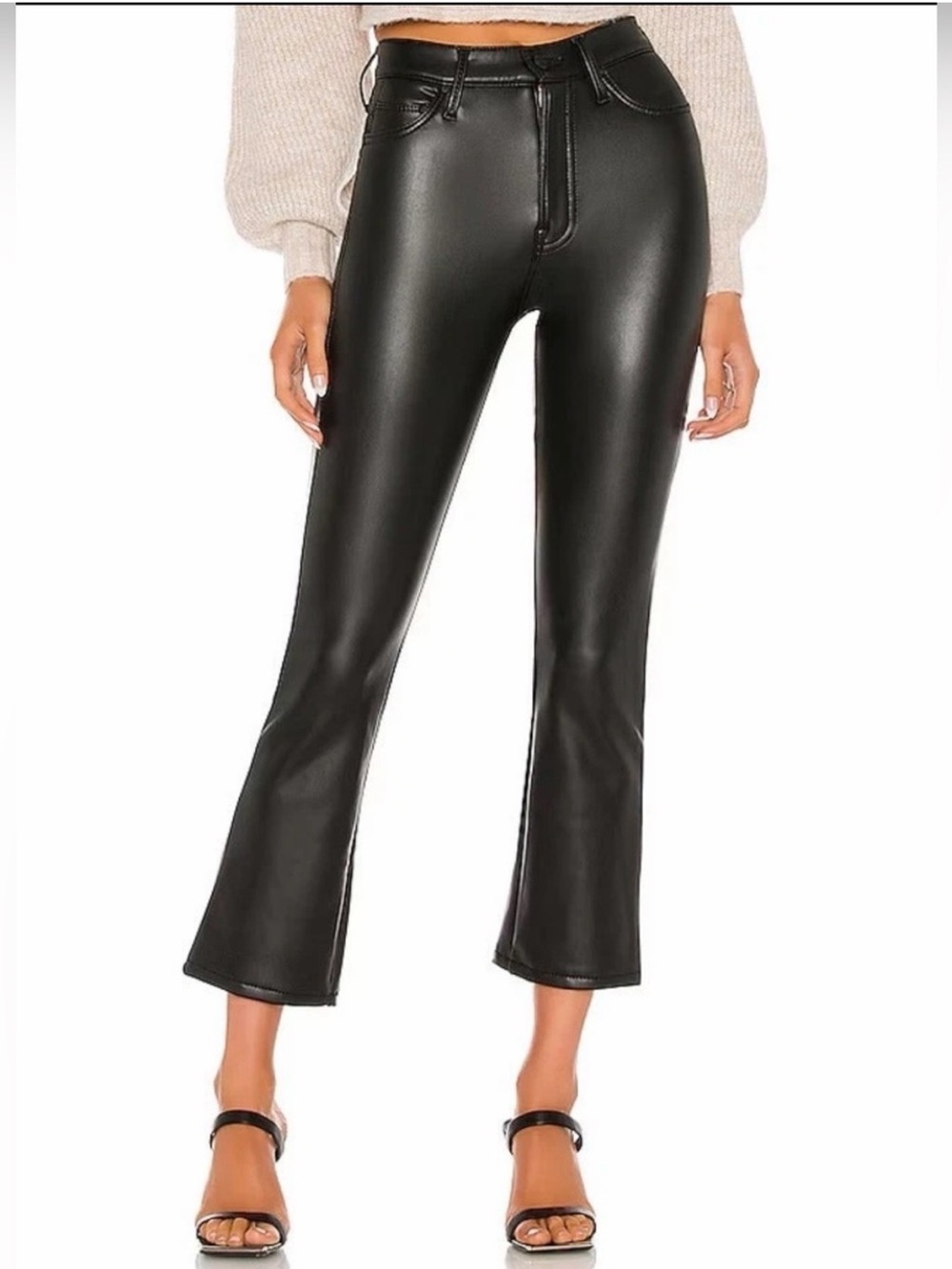 Mother The Insider Ankle Faux Show Leather Flare Jeans - Black